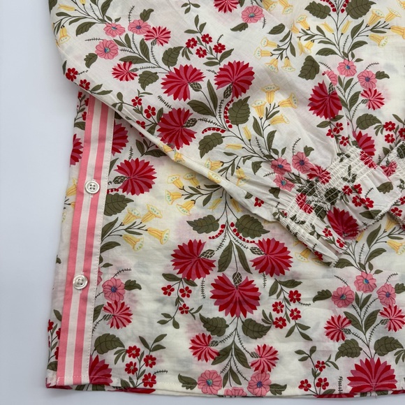 Talbots Side Button Ditsy Trail Blouse, Floral Pink Stripe Accent Size Small - Picture 6 of 15